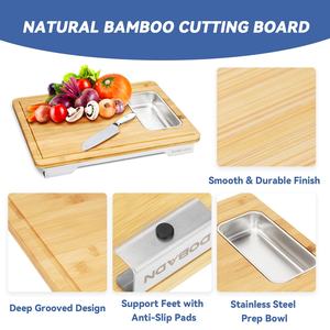 Tabla de cortar de bambú Retro RV grabado bloque de carnicero de madera tabla de cortar de bambú con contenedor de acero inoxidable bandejas deslizantes - Product Image 5