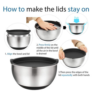 1.5qt 2.0qt 3.0qt 4.0qt 5.0qt Custom Logo Stainless Steel Mixing Bowl Set with Lid Non Silp Silicone Bottom Salad Bowls - Product Image 3