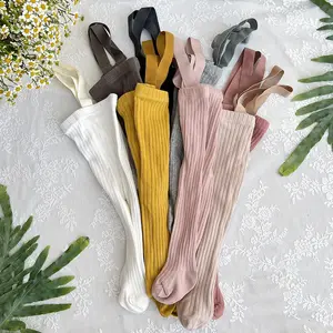 2022 Ins populaire tricot côtelé collants coton peigné bretelles infantile bébé collants avec bretelles - Product Image 1