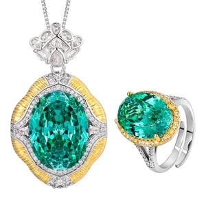 Conjunto de Joyería Ecológico de Cobre con Circonita Verde de 15*20-12-16MM, Chapado en Oro, Antideslustre, para Mujer - Product Image 1