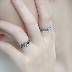 Heart Lover Antique Retro Multi - layer Heart <b>Ring</b> Solid 925 <b>Sterling</b> <b>Silver</b> <b>Adjustable</b> INS Niche Finger <b>Ring</b> Wholesale - Product Image 3