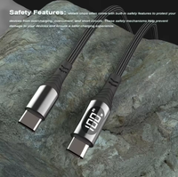 Kabel Pengisian Cepat USB-C PD 100W 5A dengan Layar LED, Jalinan Nilon untuk Android & Komputer, Penggunaan di Mobil, Aksesoris Ponsel
