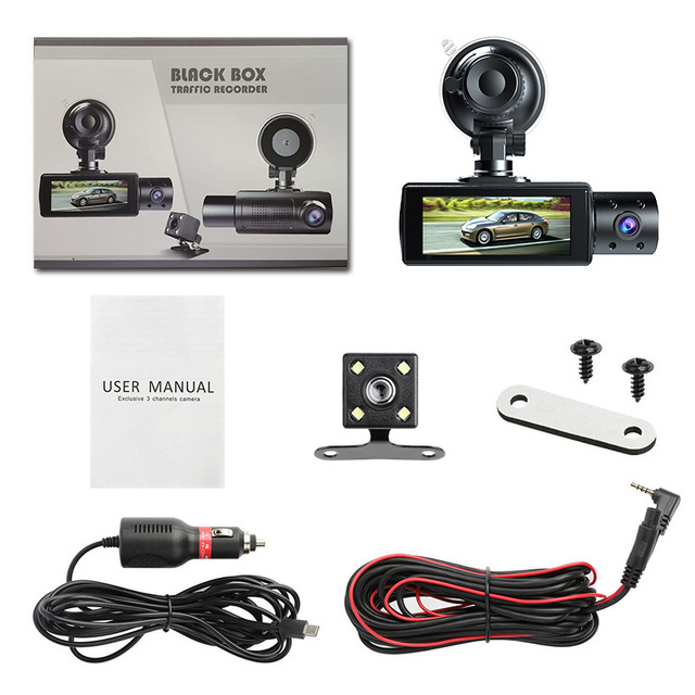 D310 HD 1080P 3Channel Dash Cam with Rear View Camera Night Vision Parking Monitor Loop Recording  Motion Detection Car DVR