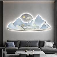 Art mural en bois MDF Golden Mountain avec éclairage LED, paysage lumineux pour salon, bureau, hôtel, intérieurs contemporains