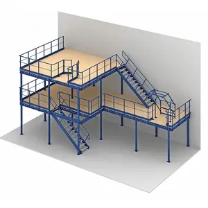 Sistema di scaffalature per pavimento a più livelli con scaffalature in acciaio per stoccaggio di carichi pesanti