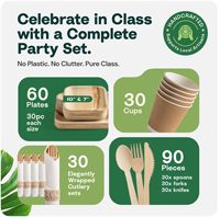 Service de vaisselle en bambou compostable, assiette jetable biodégradable pour les occasions de rentrée scolaire