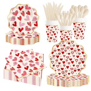 DAMAI - Juego de Decoración para Fiesta del Día de San Valentín, Venta al por Mayor, Platos de Papel con Corazones Rojos, Mantel, Juego de Vajilla Desechable para Fiesta - Product Image 2