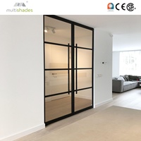 Porte de séparation intérieure de salle de bain moderne et minimaliste, en aluminium fin, avec double vitrage français de luxe, design en grille, étanche