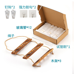 3 Layer Bamboo Hydroponic Wall Planter With Glass Test Tubes For Green Plants Indoor Decoration - Product Image 3