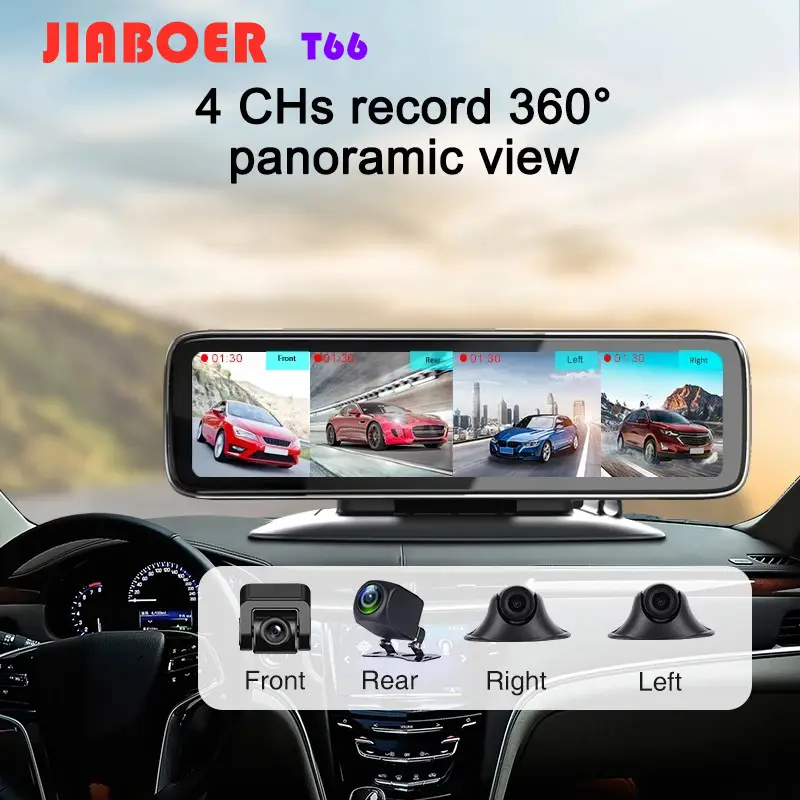 Caméra de tableau de bord dvr, 4 canaux, dashcam, caméra à 360 degrés, enregistreur vidéo de conduite, avec Android, GPS, wi-fi, navigation GPS, miroir