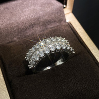 Kadınlar için Kübik Zirkonya Baget Küme Yüzük, 13mm, Beyaz Altın Kaplama Pirinç Pave Taşlı Bant
