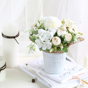 Wedding Retro Distressed <b>Hydrangea</b> Bud Iron Potted Flower Bonsai Set Premium Ice Cream Color - Product Image 3