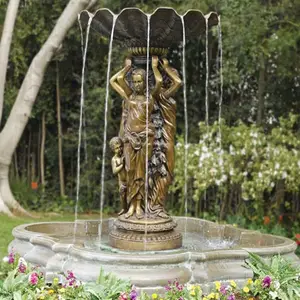 Fuente de jardín grande de bronce con estatuas de mujer, accesorio de Metal para el agua al aire libre