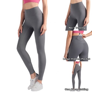 Leggings de yoga élastiques taille haute personnalisables avec poche arrière Collants de fitness et de course à pied à motif solide - Product Image 1
