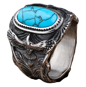 Mode Zilveren Sieraden Onderdrukken Turquoise Rvs Ringen Voor Mannen Groothandel - Product Image 1