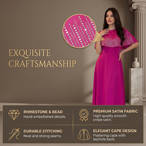 Elegant Casual Vintage Muslim Event Dress Fuchsia Hotfix Maxi Short Sleeve Polyester Anti-Wrinkle Party Gown for Eid Banquet - Product Image 3