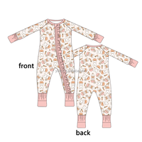 Vêtements pour bébé en bambou personnalisés en gros, imprimé naturel, barboteuses mignonnes à fermeture éclair, ensembles à manches, pyjamas, combinaison pour bébé garçon