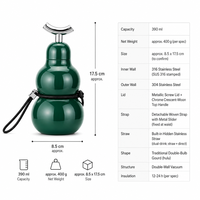 Gourde isotherme en acier inoxydable 316 de 390 ml en forme de calebasse avec paille, sangle de transport et couvercle à vis, pour boissons chaudes ou froides, 12 à 24 heures, idéale pour les voyages