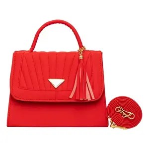 Bolso Bandolera Rojo Fana con Cierre de Cremallera, Decoración de Borlas, Asa Única, Microfibra, Cuero Sintético, Bolso de Hombro para Mujer - Product Image 1