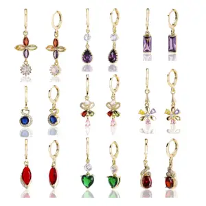 أقراط جديدة مطلية بالذهب عيار 14 قيراط ومرصعة بالزirconia للنساء، أقراط فاخرة متدلية وحلقية ومسمارية للسيدات - Product Image 3