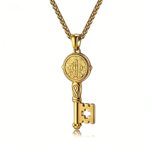 Collar con Colgante de <span class=keywords><strong>Cruz</strong></span> Religiosa de <span class=keywords><strong>San</strong></span> <span class=keywords><strong>Benito</strong></span> Exorcista, Acero Inoxidable 316L con Recubrimiento PVD, Joyería de Moda para Hombre - Product Image 4
