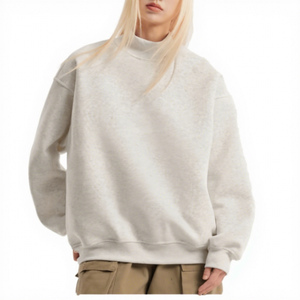เสื้อสเวตเชิ้ตคอเต่าทรงโอเวอร์ไซส์สำหรับผู้หญิง สีพื้น ผ้าถัก 100% คอตตอน ระบายอากาศได้ดี เหมาะสำหรับใส่ในฤดูใบไม้ร่วง ทรงปกติ แขนยาว - Product Image 1
