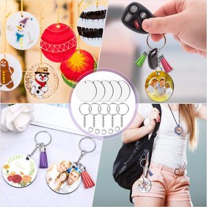 Thăng hoa MDF khoảng trống vòng/trái tim/Vuông/hình chữ nhật Keychain khung ảnh với tua cho quà tặng - Product Image 5