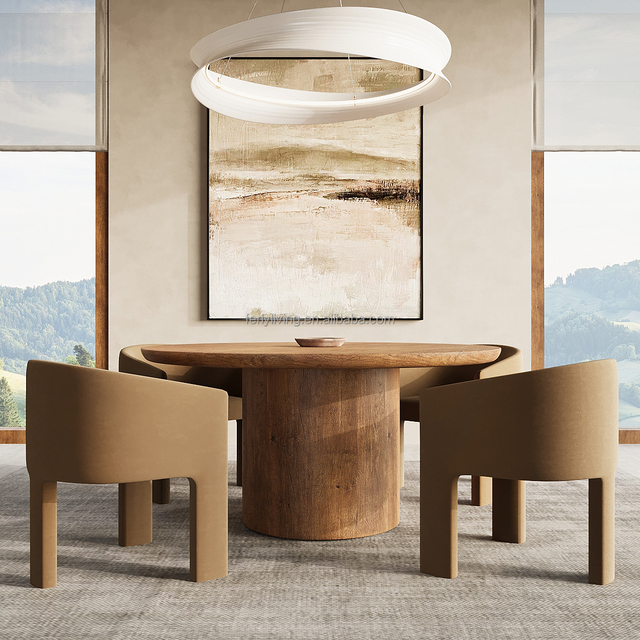 FERLY Luxury Dining Table Set Custom Color Kitchen Bar Stools Hot Sale Comfortable Wooden Furniture for Dining Room