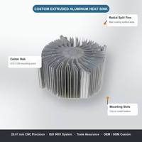 Disipador de Calor de Aluminio Extruido Personalizado, Aleta Radial Redonda, Radiador para Foco LED COB, Fábrica OEM ODM para Luminarias Empotradas
