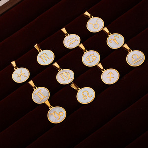 Conchiglia 12 segno zodiacale collana pendente 18K oro placcato in acciaio inossidabile <span class=keywords><strong>oroscopo</strong></span> rotondo medaglione ciondolo gioielli - Product Image 2