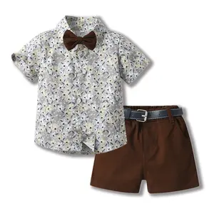 Wholesale England Style Boy's Gentleman Suit New Floral Print Cotton Summer Shirt And Shorts Custom Brand Cute Clothingfor Boys