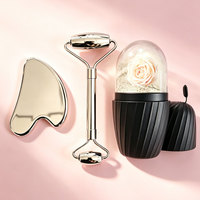 Nouvel ensemble de 3 rouleaux de massage pour les yeux à double tête, rouleau de glace pour le visage et ensemble Gua Sha en acier inoxydable, outil de massage facial Gua Sha pour la beauté