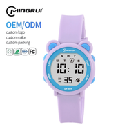 Montre sport numérique pour enfants MINGRUI avec logo personnalisé, motif ours de dessin animé, étanche 30M, rétroéclairage LED silencieux, TPU, 8 couleurs, OEM ODM