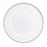 Assiettes de présentation transparentes avec bordure perlée dorée, rondes de 13 pouces, durables, pour mariages, fêtes, Thanksgiving et autres occasions.