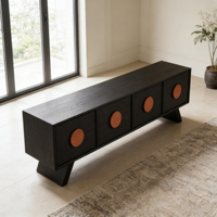 Meuble TV haut de gamme de style Mid-Century avec détails en bois contrastant pour maison de luxe
