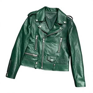 Blouson Moto Homme en Cuir PU Vert, Coupe Slim, Motif Crocodile Gaufré, Fermeture Éclair, Col Rabattu, Longueur Courte, Style Automne - Product Image 1