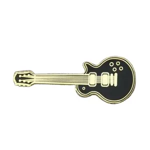 Fabricante de China personalizado instrumento de banda de alta calidad Pin de guitarra negro insignias de Metal dorado Pines de solapa de esmalte duro suave para regalo