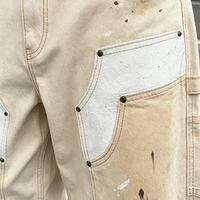 Pantalon de travail en toile épaisse délavée sur mesure OEM, avec double genouillère, effet éclaboussures de peinture, coupe large, style Y2K Grunge Streetwear pour homme