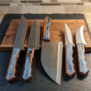 Juego de Cuchillos de Chef BK Industries de 5 Piezas, Forjados a Mano, con Mangos de Madera Ambidiestros, Hojas de Acero Inoxidable (6-7.9 pulgadas), Filo Recto - Product Image 6
