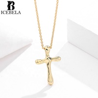 Colliers pendentifs croix texturés effet lave irrégulier vintage en argent 925 plaqué or 18 carats pour femmes - Vente en gros de bijoux fins tendance