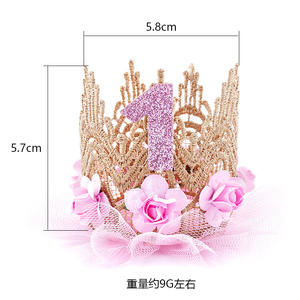 BELLEWORLD bambini imitazione fiore diadema principessa corone per bambina un anno pizzo maglia corone di compleanno per bambini aula - Product Image 3