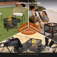 Brasero à gaz en acier texturé effet bois flotté, design moderne et écologique, pour chauffage extérieur et grille de cuisson