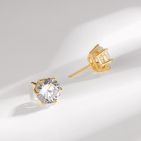 Boucles d'oreilles clous rondes classiques GE52 en argent sterling 925 de luxe avec zircone cubique 5A à six griffes pour femmes et hommes – Cadeau idéal pour l'été