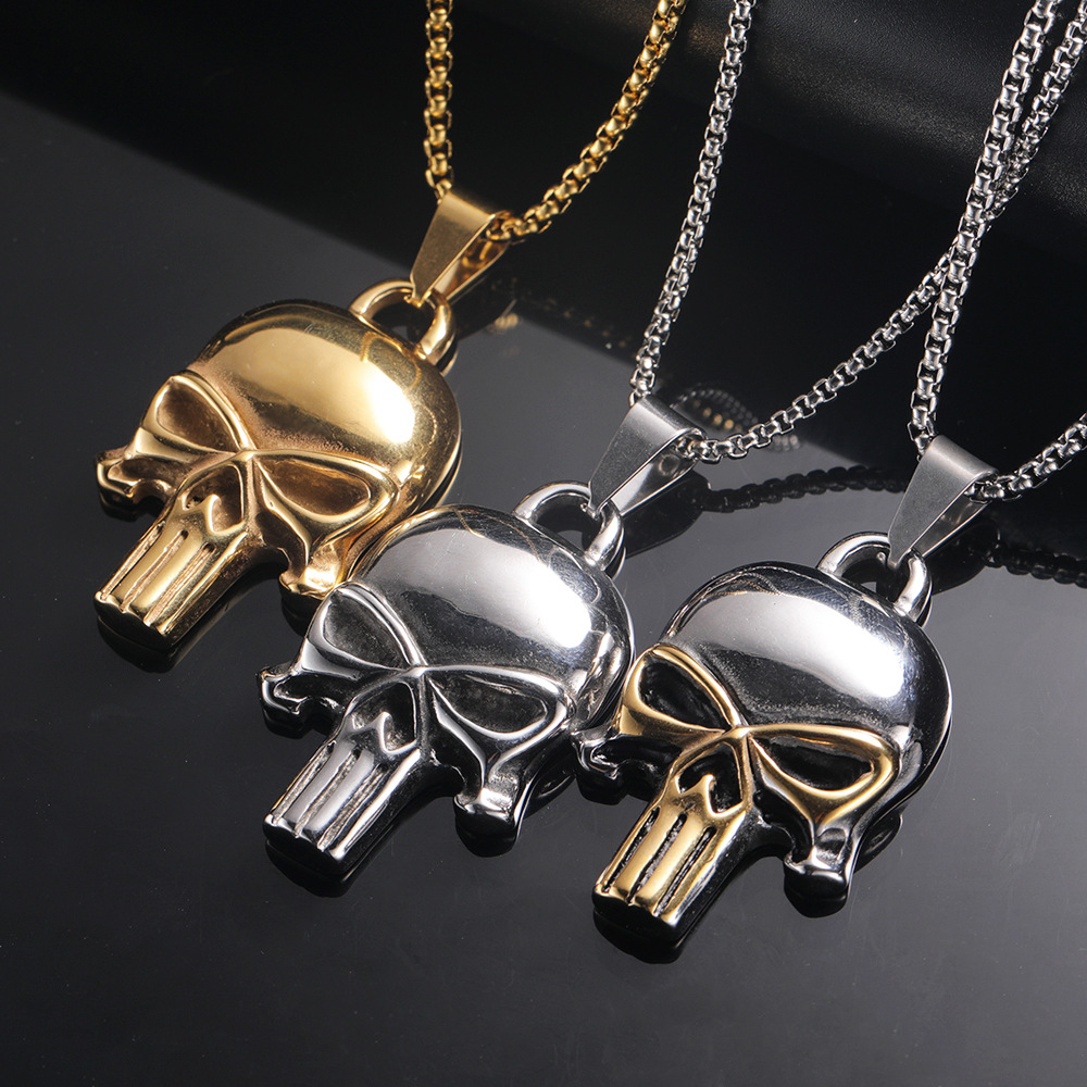 JKJF Set Collana E Anello Con Teschio Gotico - Argento, Lega Metallica, Ciondolo Maschera Diavolo, Regalo Uomo