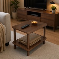 Petite table basse rectangulaire à double plateau en MDF, pieds en bois massif, style minimaliste de luxe léger, table d'appoint pour canapé ou chevet