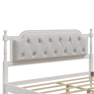 Traditional Style Solid Wood <b>Bed</b> Frame with Upholstered Tufted Headboard,No Box Spring Needed,<b>Queen</b> <b>Size</b> - Product Image 4