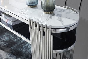 High Quality Indoor Furniture Silver Ellipse Shape <strong>Table</strong> <strong>Marble</strong> Top <strong>Console</strong> <strong>Table</strong> - Product Image 3