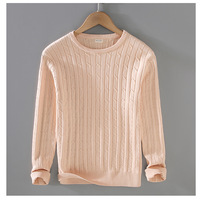 Pull en coton ras du cou pour homme de haute qualité, couleur unie, tricoté décontracté pour l'hiver, anti-plis, design torsadé ajusté, grandes tailles