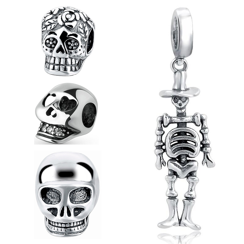 Phong Cách Châu Âu Oxy Hóa 925 Sterling Silver Skull Charms Hạt