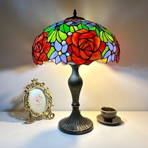 Longhuijing Eco-Friendly Flexible Simple Vintage Stained Glass Tulip LED Table Lamp 16 Inch AC E26 <b>Bedside</b> Reading Light - Product Image 2
